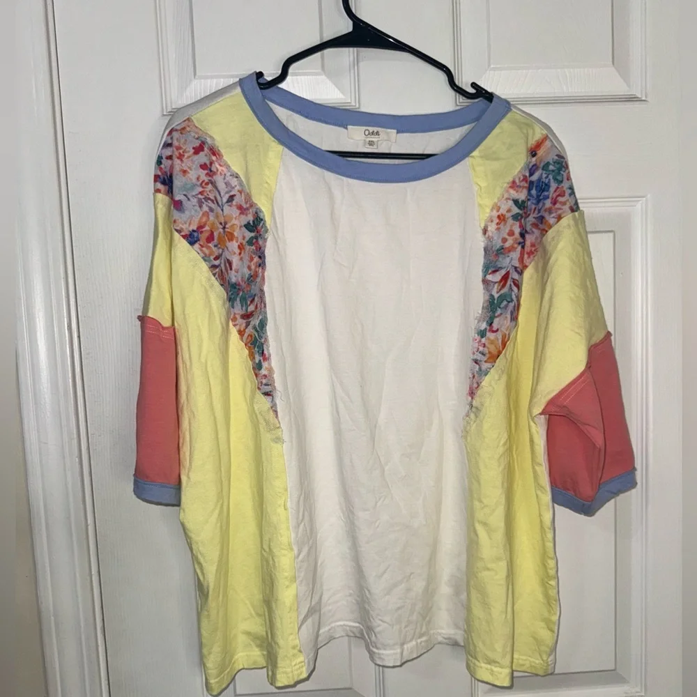 Women’s Pastel Colorblock Short Sleeve Top by Oddi - Picture 2 of 4